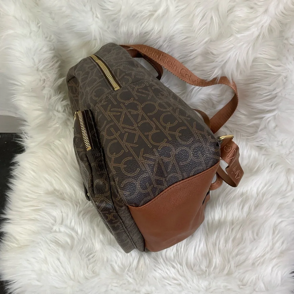 Calvin Klein Women's Medium Brown Monogram Faux Leather Backpack